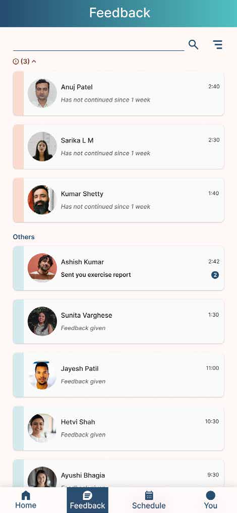 Orthopedist mobile feedback screen.