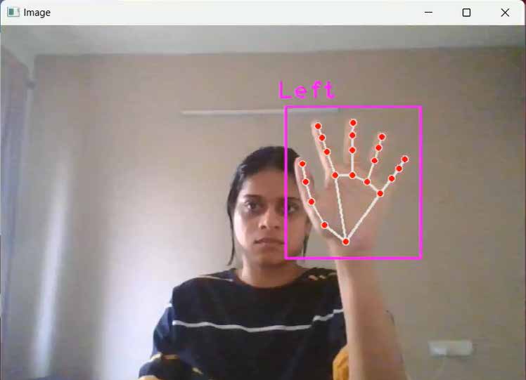 A webcam window with hand points detected and labelled left.
