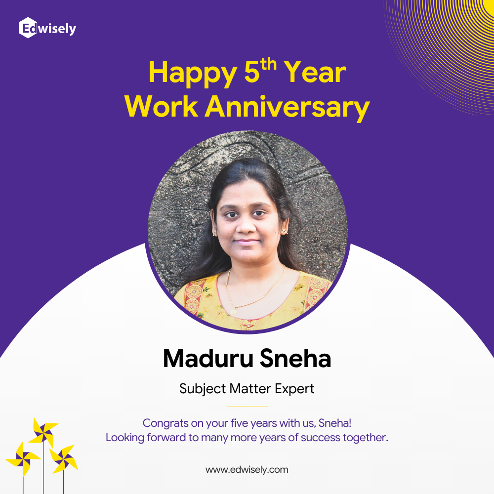 Work anniversary poster on a saturated purple ground with a yellow headline
