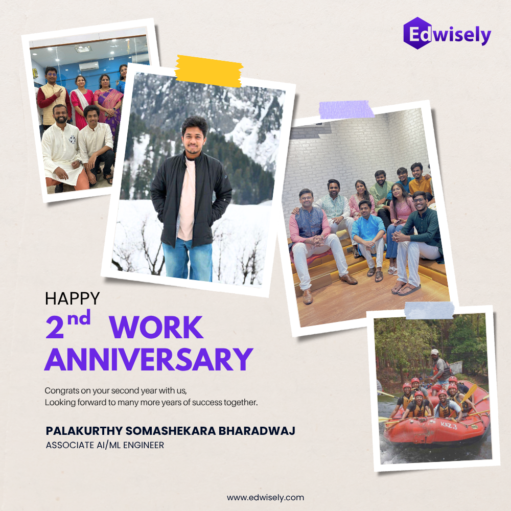 Work anniversary poster on a cream ground with a polaroid collage